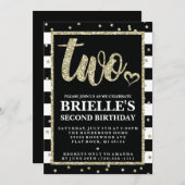 黒と金ゴールドグリッター2nd誕生日招待状 招待状 (正面/裏面)
