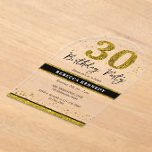 黒と金ゴールドグリッター30歳の誕生日パーティー アクリル招待状 (レイダウン)