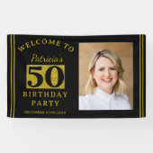黒と金ゴールドグリッター50th誕生日パーティーの写真 横断幕 (横)