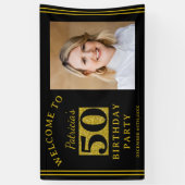 黒と金ゴールドグリッター50th誕生日パーティーの写真 横断幕 (縦)