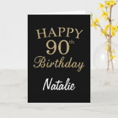 黒と金ゴールドグリッター90番目の誕生日カード カード (黄色い花)