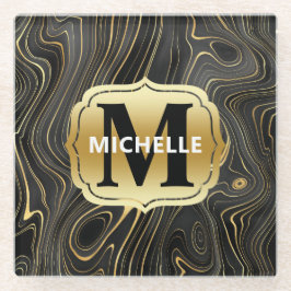 黒と金ゴールドゲードストラタ質感 ガラスコースター