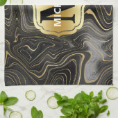 黒と金ゴールドゲードストラタ質感 キッチンタオル (折り畳み)