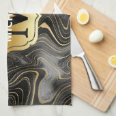黒と金ゴールドゲードストラタ質感 キッチンタオル (四つ折り)
