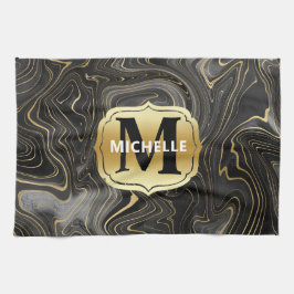 黒と金ゴールドゲードストラタ質感 キッチンタオル