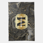 黒と金ゴールドゲードストラタ質感 キッチンタオル (縦)