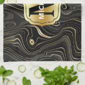 黒と金ゴールドゲードストラタ質感 キッチンタオル (折り畳み)