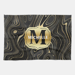 黒と金ゴールドゲードストラタ質感 キッチンタオル