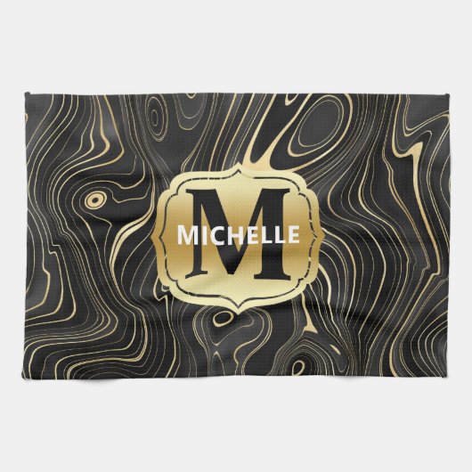 黒と金ゴールドゲードストラタ質感 キッチンタオル (横)