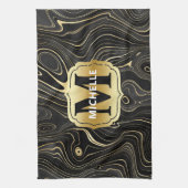 黒と金ゴールドゲードストラタ質感 キッチンタオル (縦)