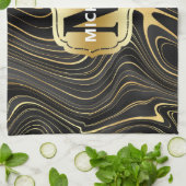 黒と金ゴールドゲードストラタ質感 キッチンタオル (折り畳み)