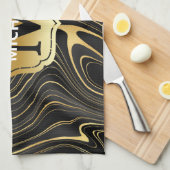 黒と金ゴールドゲードストラタ質感 キッチンタオル (四つ折り)