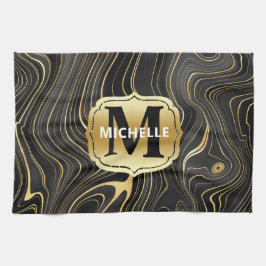 黒と金ゴールドゲードストラタ質感 キッチンタオル