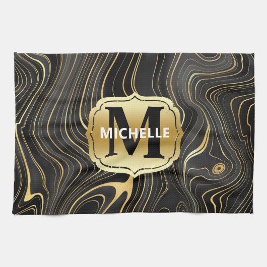 黒と金ゴールドゲードストラタ質感 キッチンタオル (横)