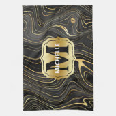 黒と金ゴールドゲードストラタ質感 キッチンタオル (縦)