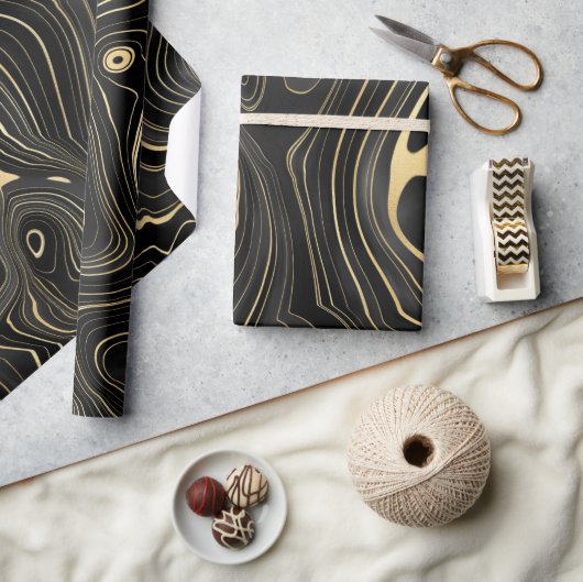 黒と金ゴールドゲードストラタ質感 ラッピングペーパー (クラフト)