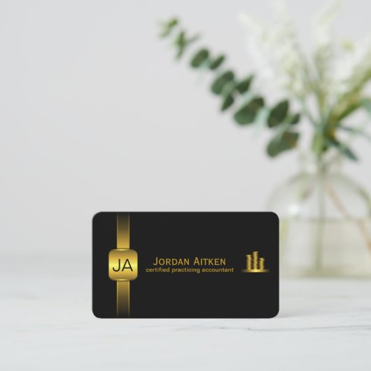 黒と金ゴールドコイン水平CPA会計士 名刺 (スタンド正面)