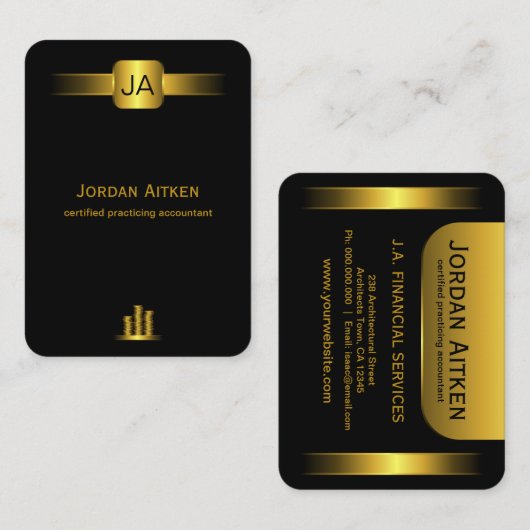 黒と金ゴールドコイン縦大CPA会計士 名刺 (正面/裏面)