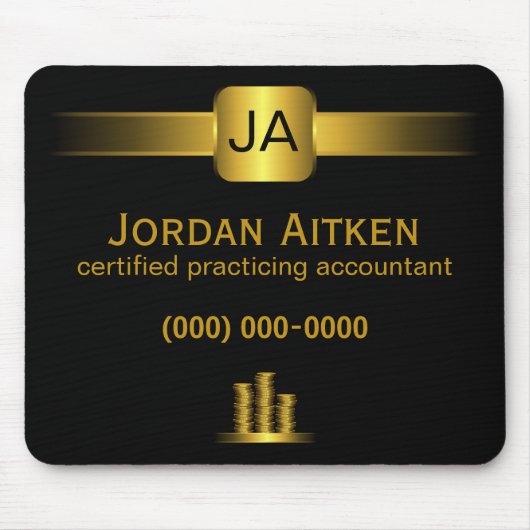 黒と金ゴールドコインCPA会計士マウスパッド マウスパッド (正面)