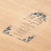 黒と金ゴールドゴシックのバラフローラアーチ結婚型 アクリル招待状 (レイダウン)