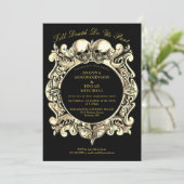 黒と金ゴールドゴシックのフォト婚約パーティ 招待状 (スタンド正面)