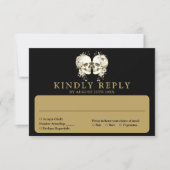 黒と金ゴールドゴシックのフローラスカル結婚ズ 出欠カード (正面)