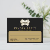 黒と金ゴールドゴシックのフローラスカル結婚ズ 出欠カード (スタンド正面)