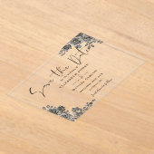 黒と金ゴールドゴシックのフローラ結婚式の日付を保存 アクリル招待状 (レイダウン)