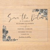 黒と金ゴールドゴシックのフローラ結婚式の日付を保存 アクリル招待状 (正面)