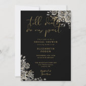 黒と金ゴールドゴシックバラフローラブライダルシャワー 招待状 (正面)