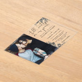 黒と金ゴールドゴシックバラフローラ写真結婚の アクリル招待状 (レイダウン)