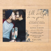 黒と金ゴールドゴシックバラフローラ写真結婚の アクリル招待状 (正面)