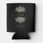 黒と金ゴールドゴシックフローラモノグラム結婚ズ 缶クーラー (正面)