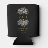 黒と金ゴールドゴシックフローラモノグラム結婚ズ 缶クーラー (裏面)