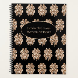 黒と金ゴールドゴールデンフォーリーフクローバーパターン プランナー手帳