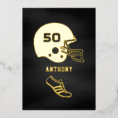 黒と金ゴールドサッカー誕生日シャルボード 箔招待状 (正面)