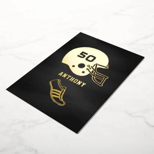 黒と金ゴールドサッカー誕生日シャルボード 箔招待状 (回転した状態)