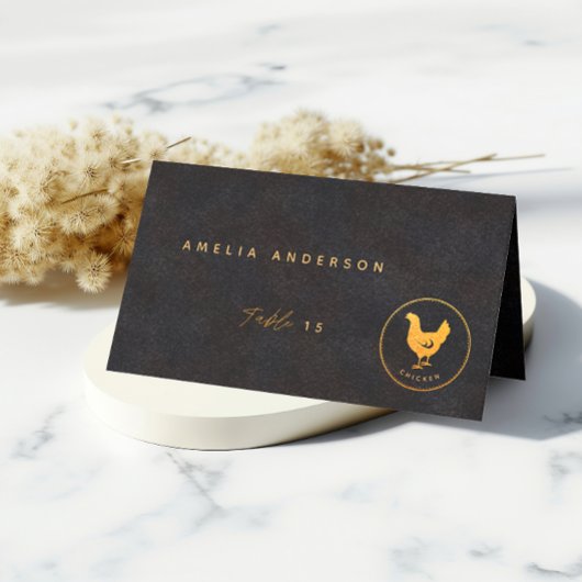 黒と金ゴールドシックなチキン結婚のフード選択 プレイスカード