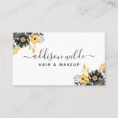 黒と金ゴールドシックなフローラモダン水色 名刺 (正面)