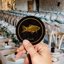 黒と金ゴールドシックな魚結婚の食べ物の選択 ラウンドシール