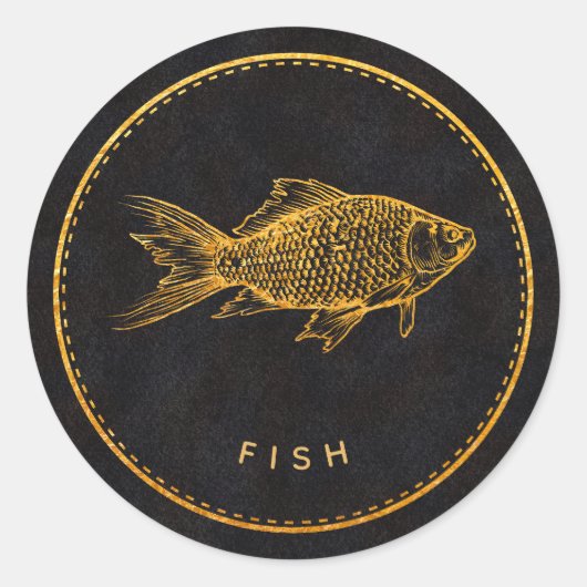 黒と金ゴールドシックな魚結婚の食べ物の選択 ラウンドシール (正面)