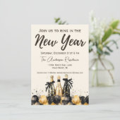 黒と金ゴールドシャンパンニューイヤーズイブパーティー 招待状 (スタンド正面)