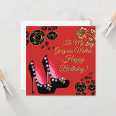 黒と金ゴールドシューズレッドマザー誕生日カード カード (正面/裏面インサイチュ)