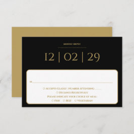 黒と金ゴールドシンプルの特別な日結婚付 出欠カード