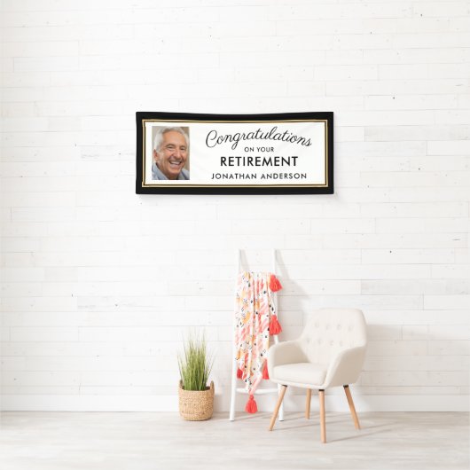 黒と金ゴールドシンプルの退職パーティー写真 横断幕 (インサイチュ)