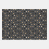 黒と金ゴールドスカンジナビアの星とストライプのクリスマス ラッピングペーパーシート (正面)