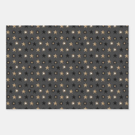 黒と金ゴールドスカンジナビアの星とストライプのクリスマス ラッピングペーパーシート