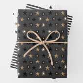 黒と金ゴールドスカンジナビアの星とストライプのクリスマス ラッピングペーパーシート (インサイチュ)