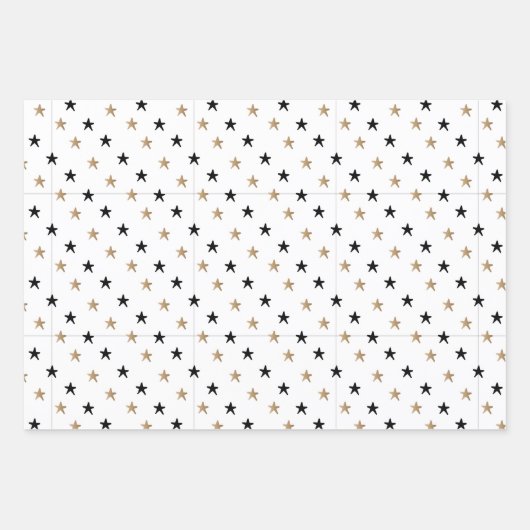 黒と金ゴールドスカンジナビアの星とストライプのクリスマス ラッピングペーパーシート (正面3)