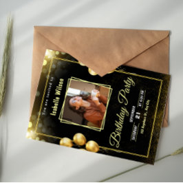 黒と金ゴールドスクライブスバースデーパーティーの招待 招待状